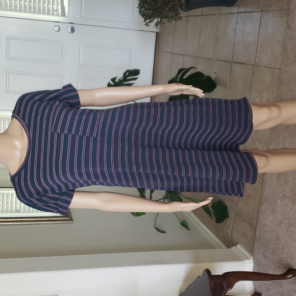 Flamingo s fun & comfy striped shirt dress rolled sleeve oversized front pocket - Picture 1 of 6